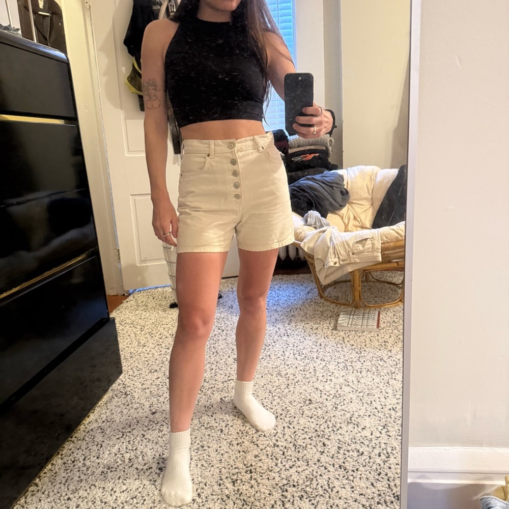 Reformation Cream Denim Shorts